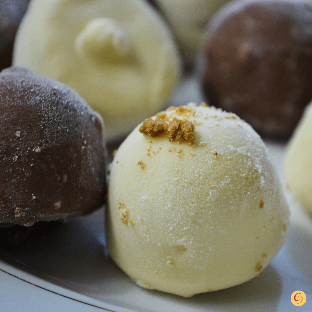 Doos van 28 pralines, van dichtbij