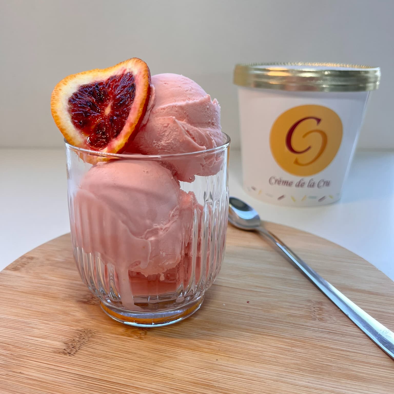 Bloedappelsiensorbet, van dichtbij